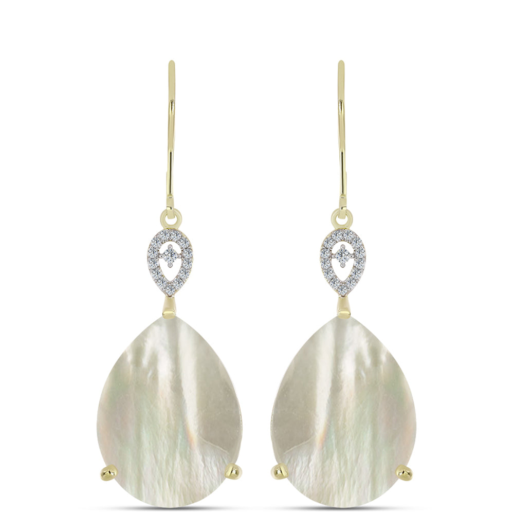 Pendientes de Plata Bañada en Oro con Madreperla y Topacio Blanco