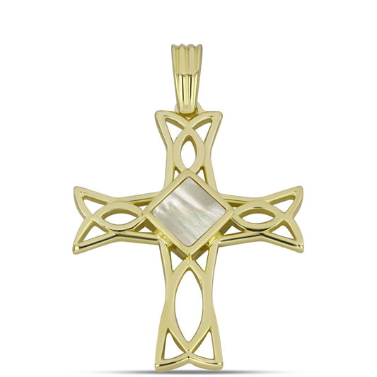 Cruz Colgante de Plata Bañada en Oro con Madreperla