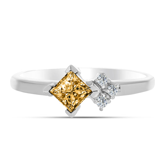 Anillo de Plata con Moisanita Champagne y Topacio Blanco