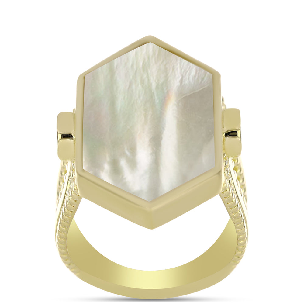 Anillo de Plata Bañada en Oro con Madreperla 3 