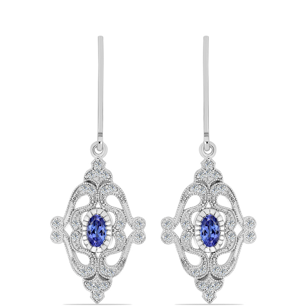 Pendientes de Plata con Tanzanita AAA y Topacio Blanco