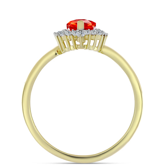 Anillo de Plata Bañada en Oro con Ópalo Rojo etíope de Lega Dembi y Topacio Blanco