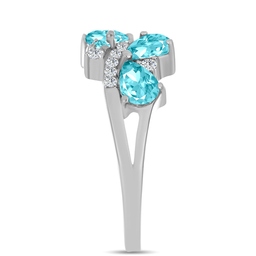 Anillo de Plata con Cuarzo Paraiba y Topacio Blanco 4 