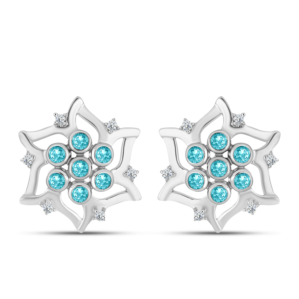 Pendientes de Plata con Cuarzo Paraiba y Topacio Blanco