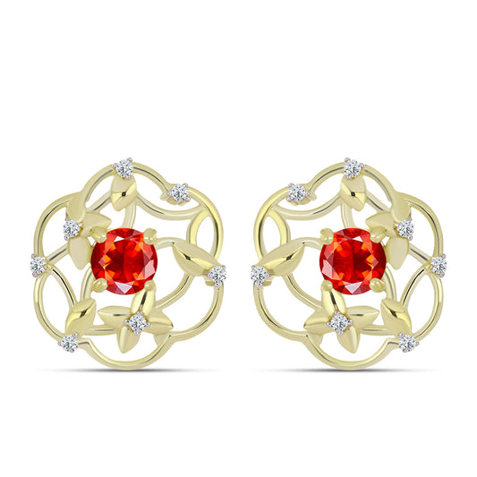 Pendientes de Plata Bañada en Oro con Ópalo Rojo etíope de Lega Dembi y Topacio Blanco