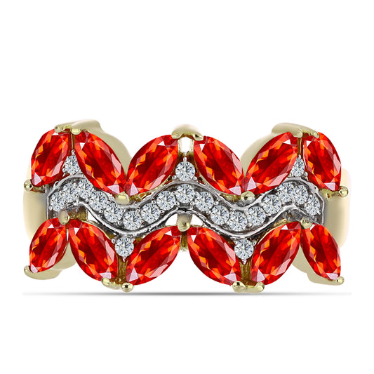 Anillo de Plata Bañada en Oro con Ópalo Rojo etíope de Lega Dembi y Topacio Blanco