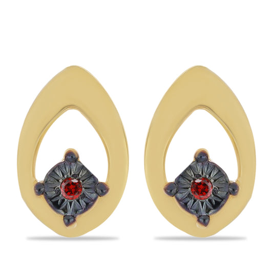 Pendientes de Plata Bañada en Oro con Diamante Rojo