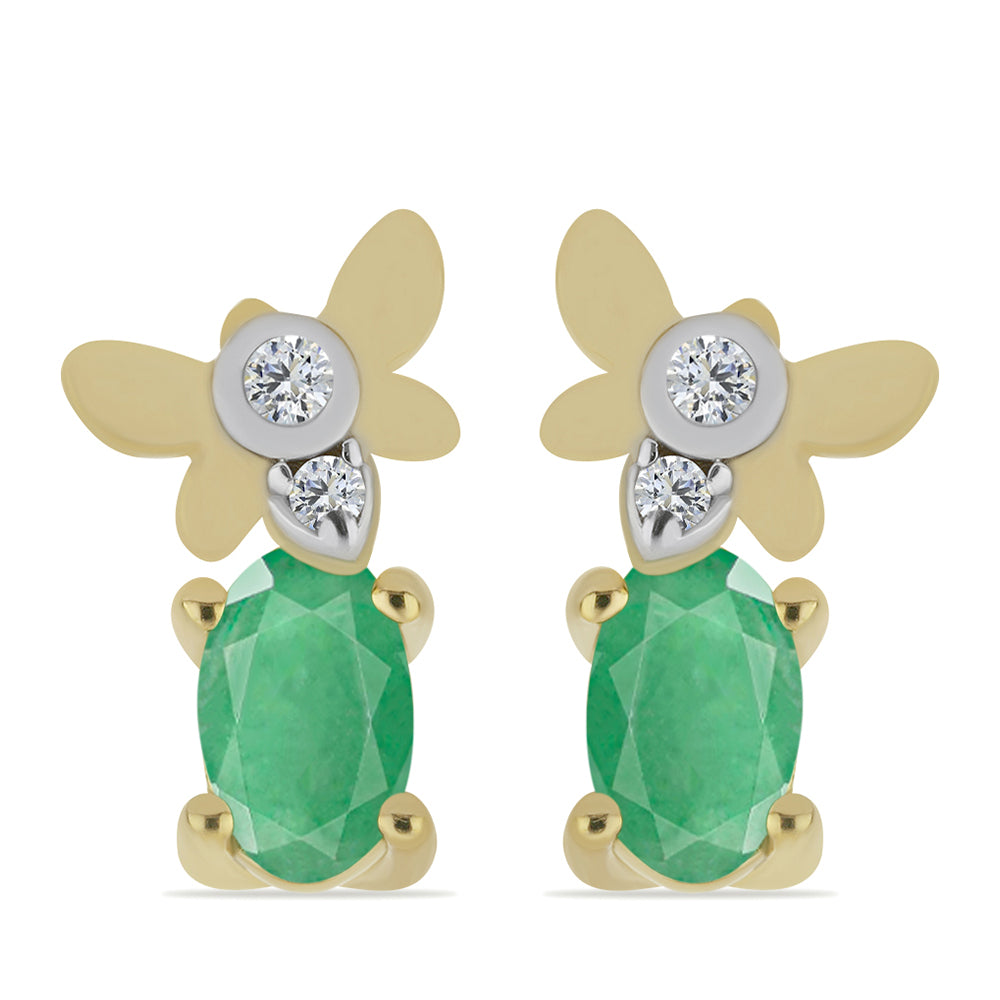 Pendientes de Plata Bañada en Oro con Esmeralda de Brasil y Zircón Blanco 1 