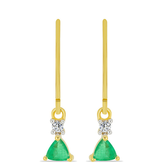 Pendientes de Plata Bañada en Oro con Esmeralda de Brasil y Zircón Blanco