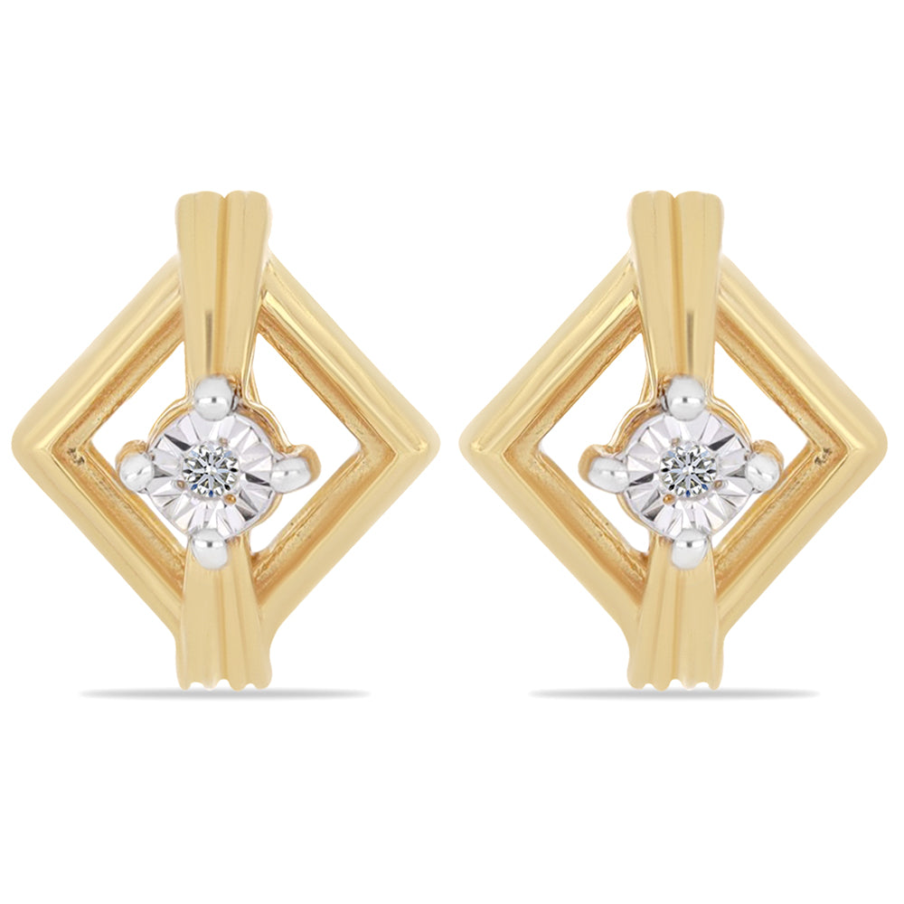 Pendientes de Plata Bañada en Oro con Diamante blanco 1 