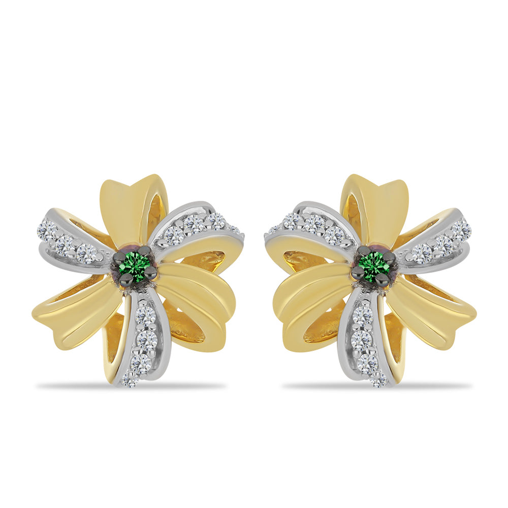Pendientes de Plata Bañada en Oro con Diamante Verde y Zircón Blanco 1 