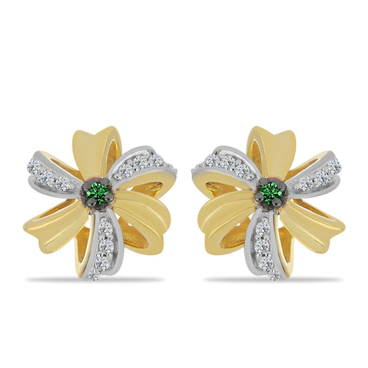 Pendientes de Plata Bañada en Oro con Diamante Verde y Zircón Blanco