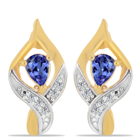 Pendientes de Plata Bañada en Oro con Tanzanita y Zircón Blanco