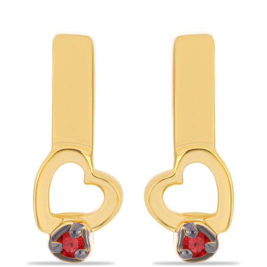 Pendientes de Plata Bañada en Oro con Diamante Rojo