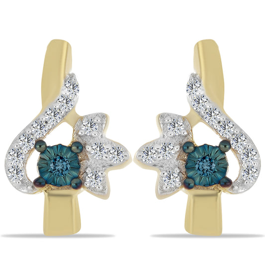 Pendientes de Plata Bañada en Oro con Diamante Azul y Zircón Blanco