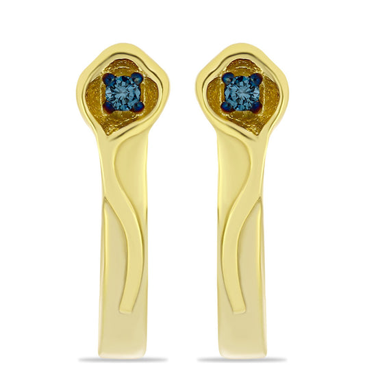 Pendientes de Plata Bañada en Oro con Diamante Azul
