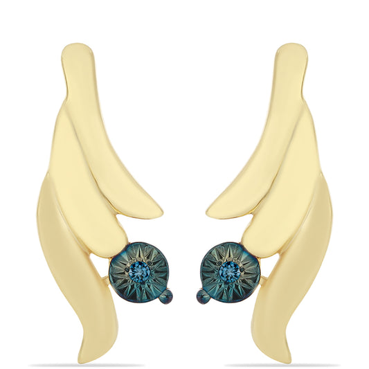 Pendientes de Plata Bañada en Oro con Diamante Azul