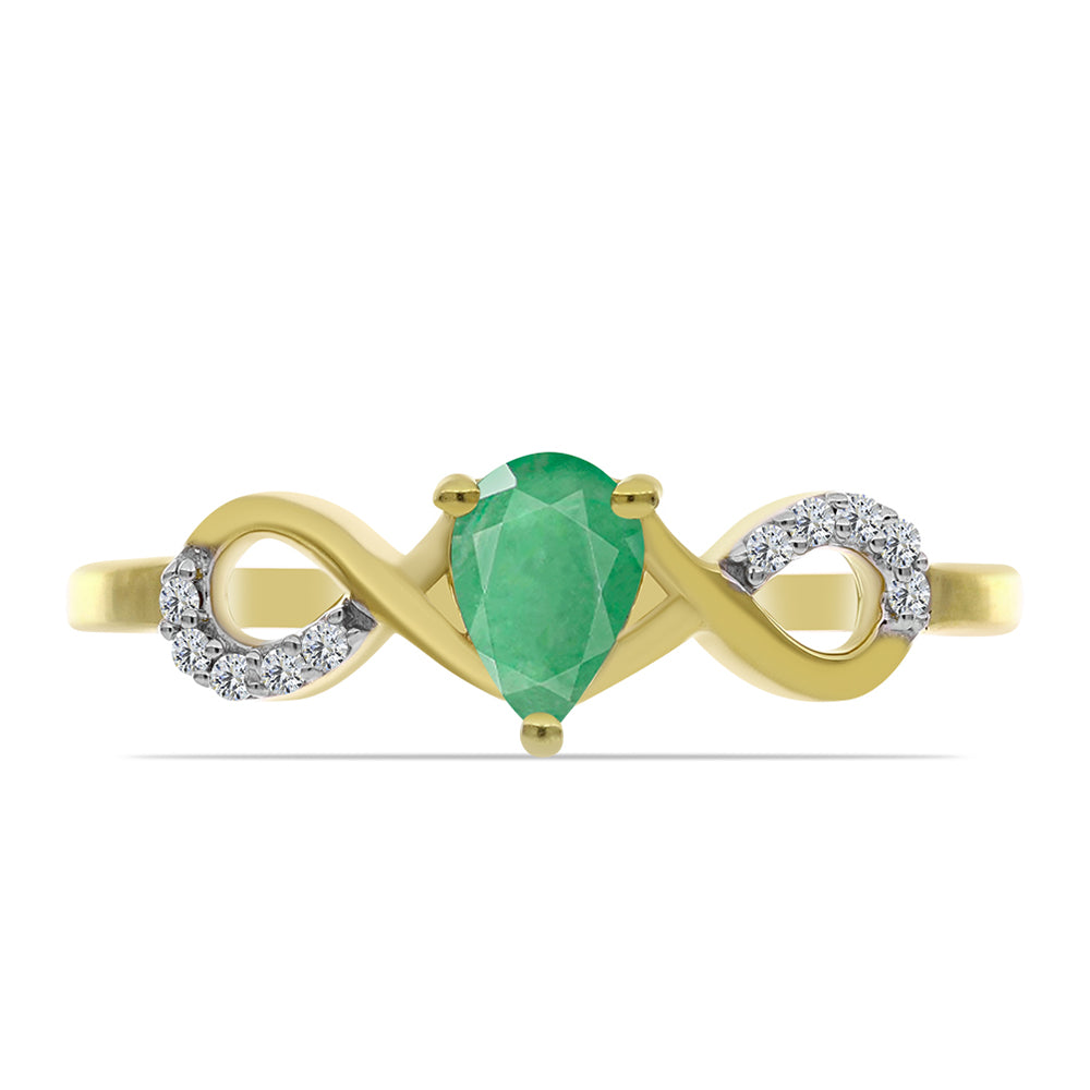 Anillo de Plata Bañada en Oro con Esmeralda de Brasil y Zircón Blanco 1 