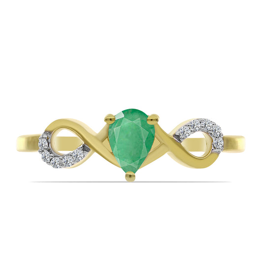 Anillo de Plata Bañada en Oro con Esmeralda de Brasil y Zircón Blanco