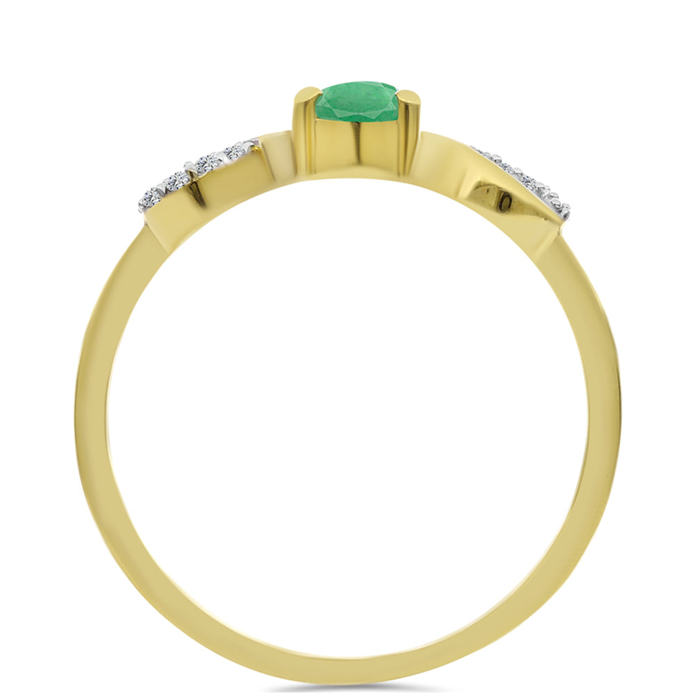 Anillo de Plata Bañada en Oro con Esmeralda de Brasil y Zircón Blanco 2 