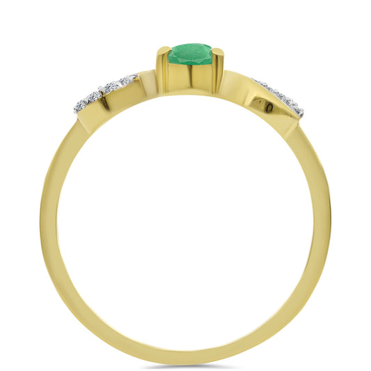 Anillo de Plata Bañada en Oro con Esmeralda de Brasil y Zircón Blanco