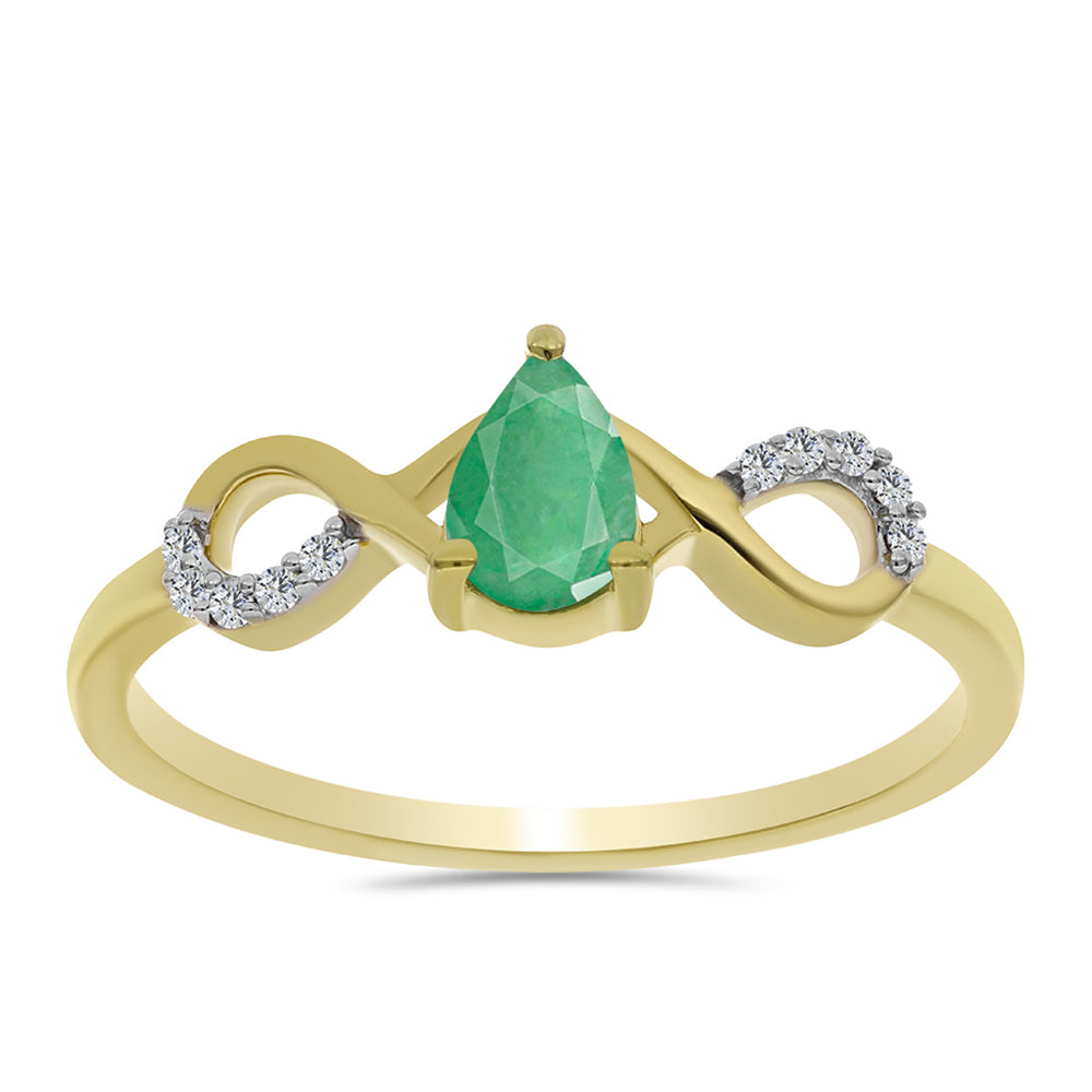 Anillo de Plata Bañada en Oro con Esmeralda de Brasil y Zircón Blanco
