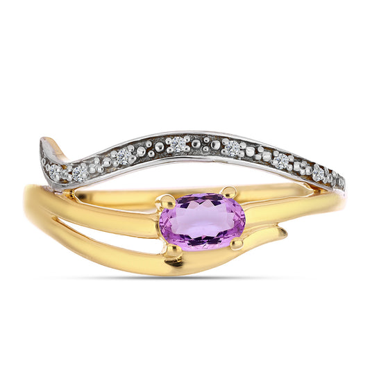 Anillo de Plata Bañada en Oro con Amatista Rosa de Francia y Topacio Blanco