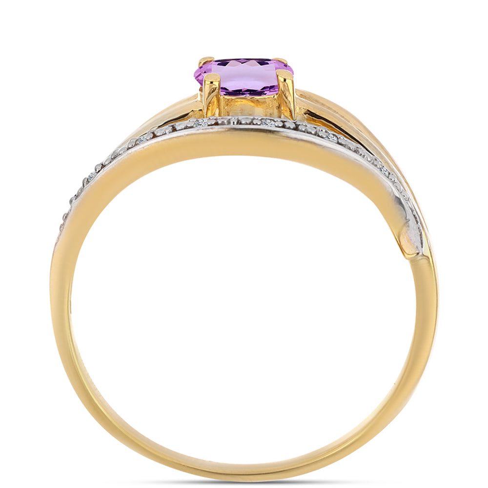 Anillo de Plata Bañada en Oro con Amatista Rosa de Francia y Topacio Blanco