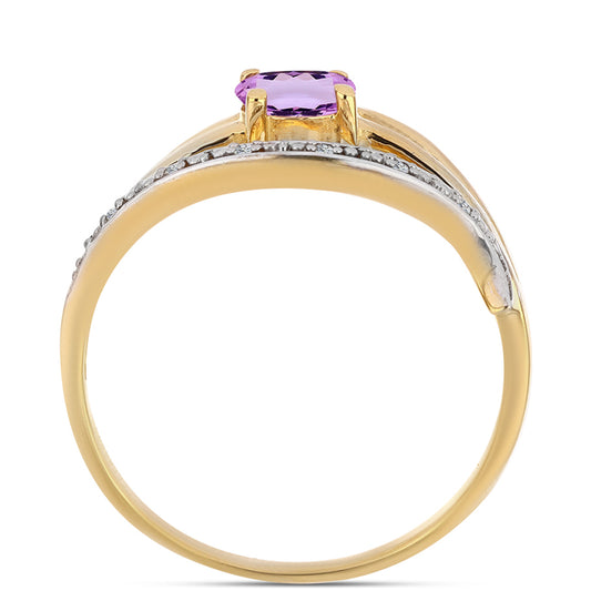 Anillo de Plata Bañada en Oro con Amatista Rosa de Francia y Topacio Blanco