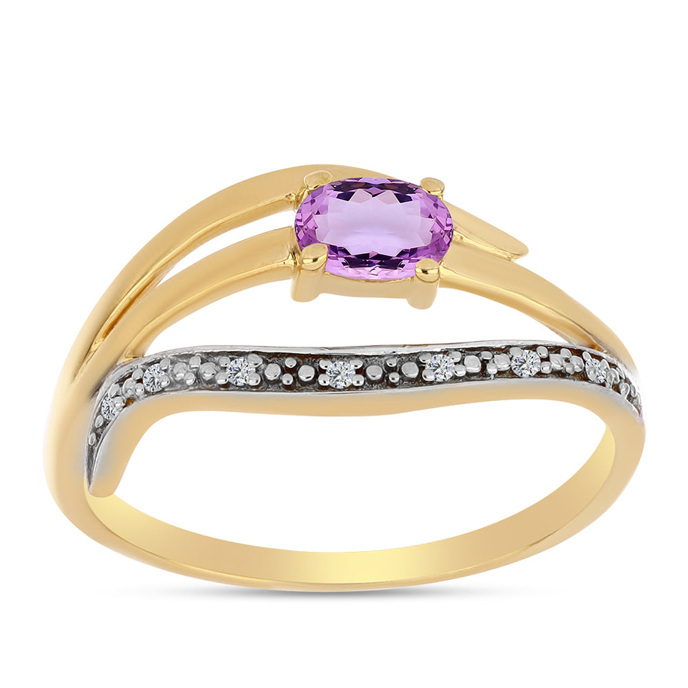 Anillo de Plata Bañada en Oro con Amatista Rosa de Francia y Topacio Blanco