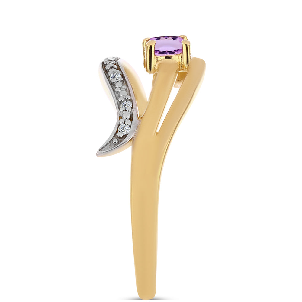 Anillo de Plata Bañada en Oro con Amatista Rosa de Francia y Topacio Blanco 4 