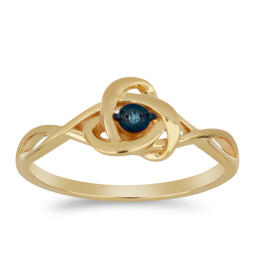 Anillo de Plata Bañada en Oro con Diamante Azul