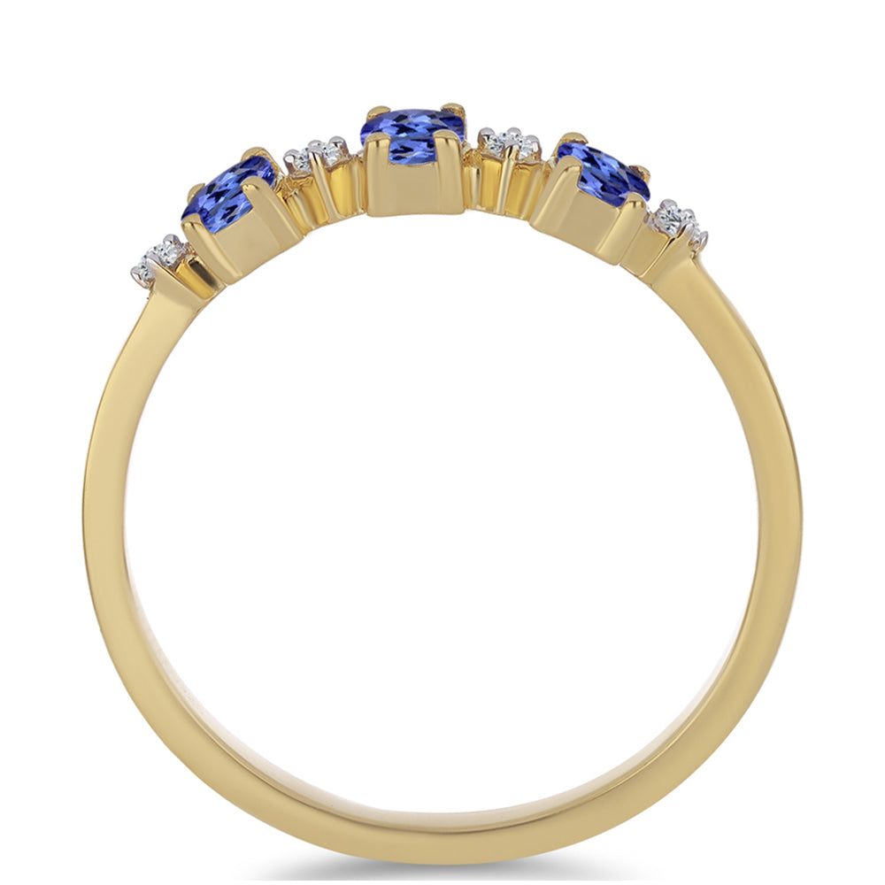 Anillo de Plata Bañada en Oro con Tanzanita y Zircón Blanco 3 