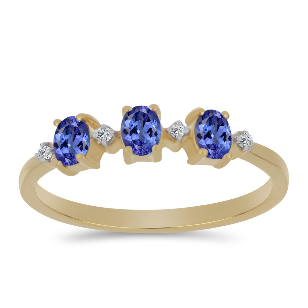 Anillo de Plata Bañada en Oro con Tanzanita y Zircón Blanco 1 