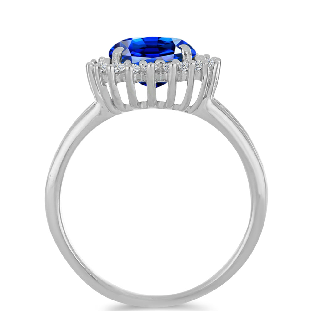 Anillo de Plata con Zafiro artificial y Zircón Blanco 2 