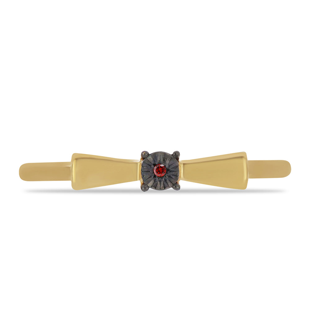 Anillo de Plata Bañada en Oro con Diamante Rojo 1 
