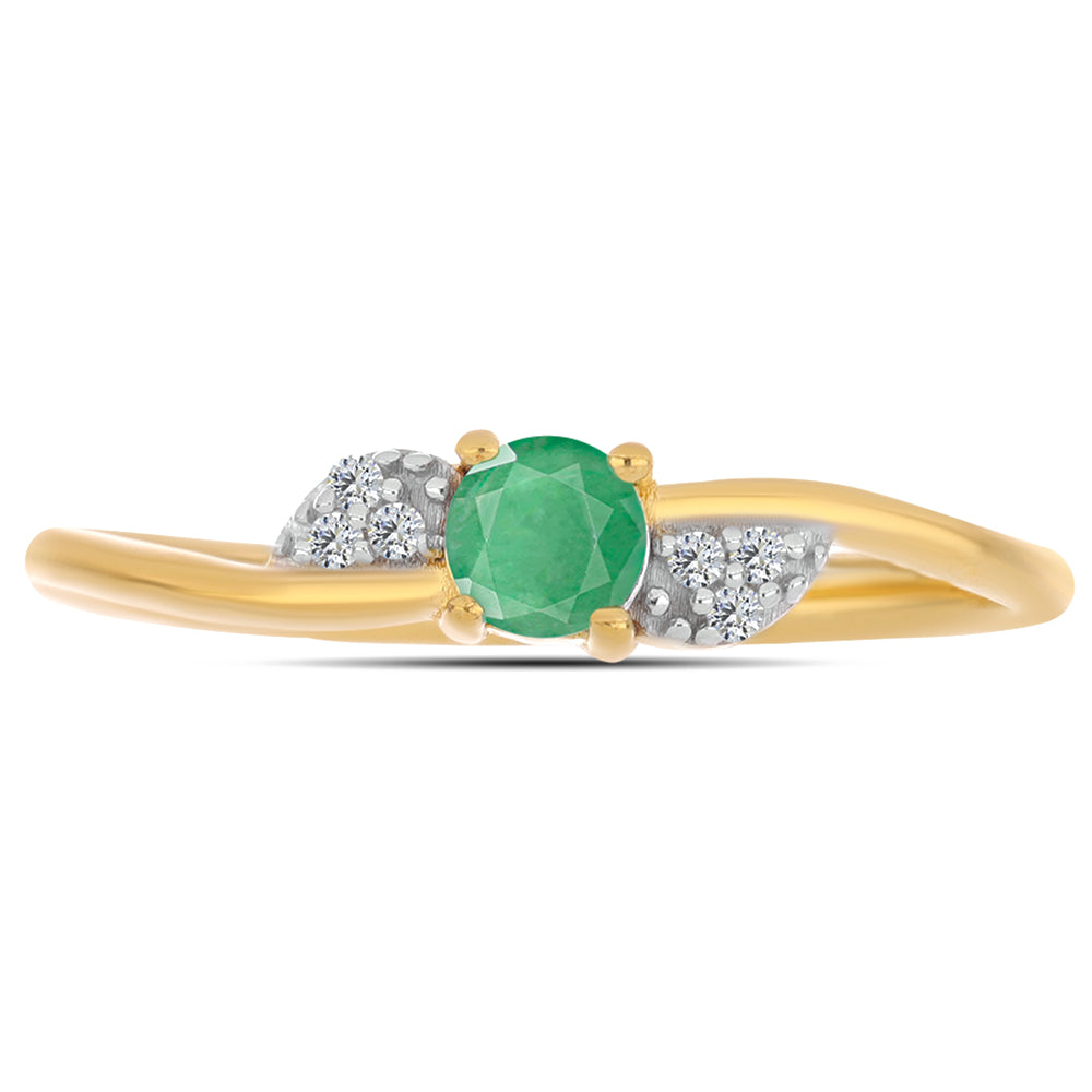 Anillo de Plata Bañada en Oro con Esmeralda de Brasil y Zircón Blanco 1 