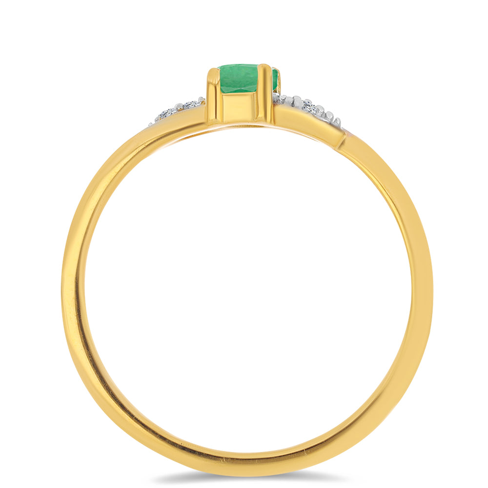 Anillo de Plata Bañada en Oro con Esmeralda de Brasil y Zircón Blanco 2 