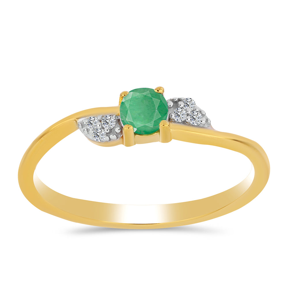 Anillo de Plata Bañada en Oro con Esmeralda de Brasil y Zircón Blanco 3 