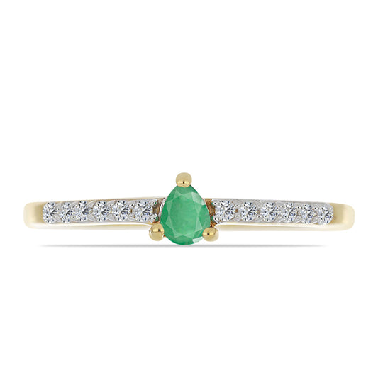 Anillo de Plata Bañada en Oro con Esmeralda de Brasil y Zircón Blanco