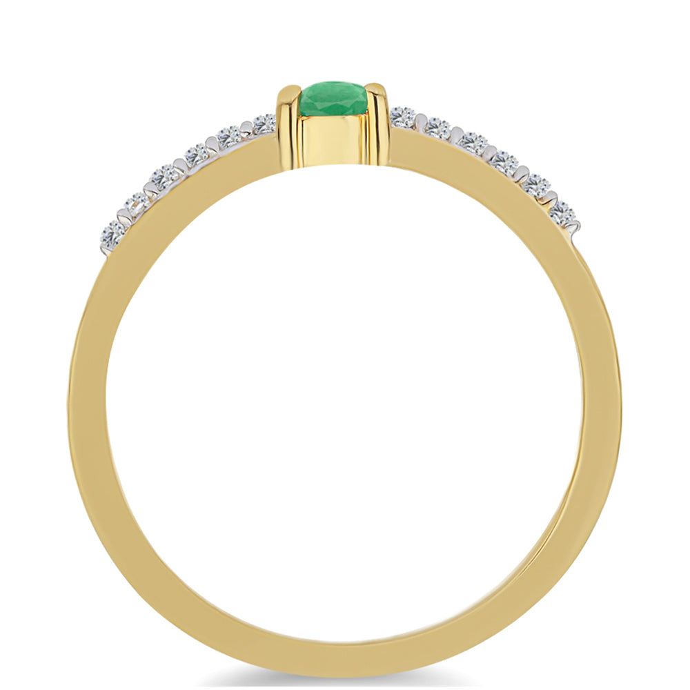Anillo de Plata Bañada en Oro con Esmeralda de Brasil y Zircón Blanco 2 