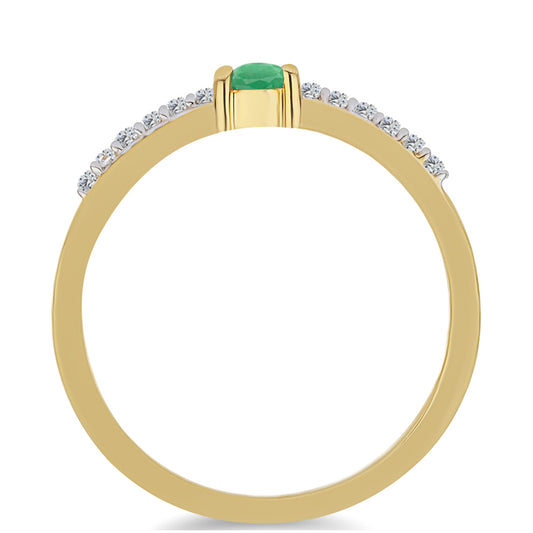 Anillo de Plata Bañada en Oro con Esmeralda de Brasil y Zircón Blanco