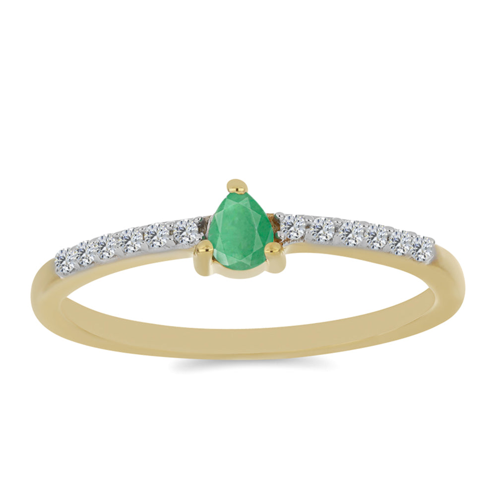 Anillo de Plata Bañada en Oro con Esmeralda de Brasil y Zircón Blanco