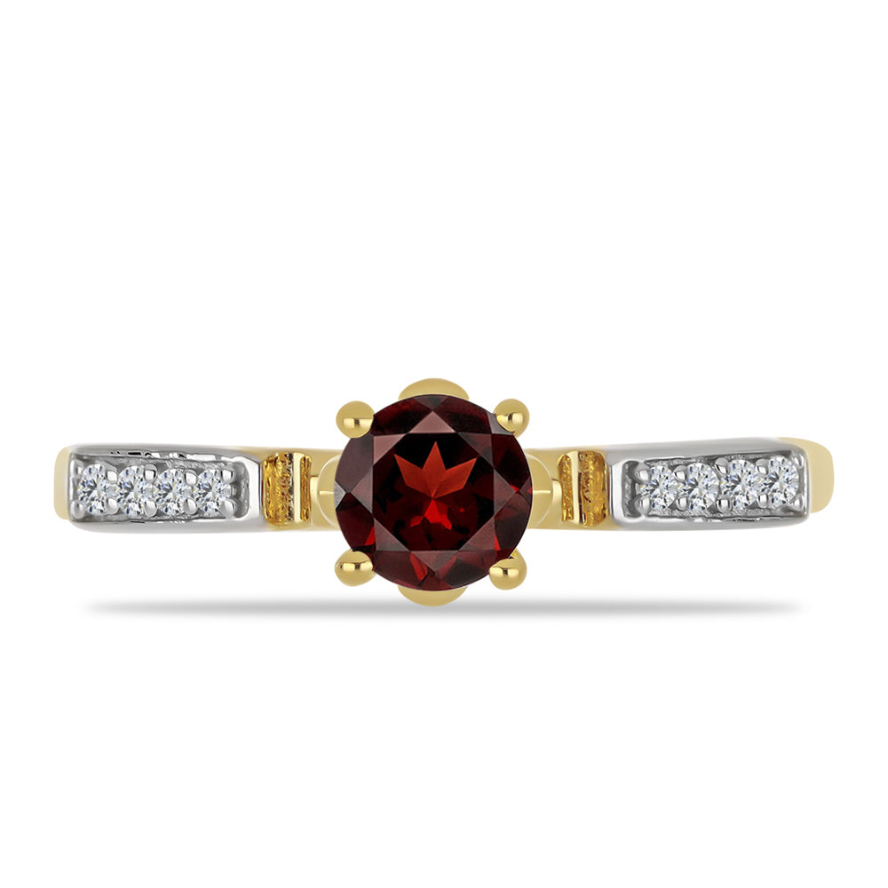 Anillo de Plata Bañada en Oro con Granate Barton y Zircón Blanco 1 