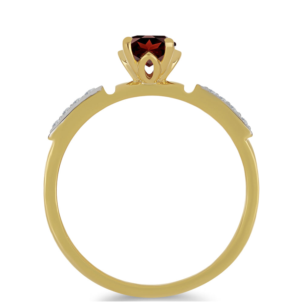 Anillo de Plata Bañada en Oro con Granate Barton y Zircón Blanco 2 