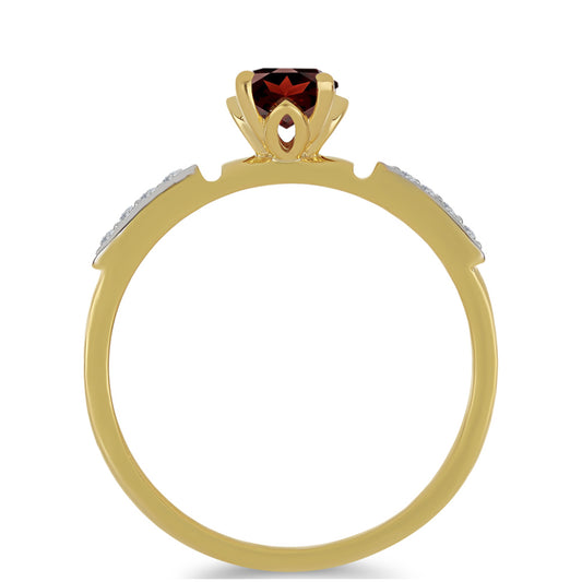 Anillo de Plata Bañada en Oro con Granate Barton y Zircón Blanco