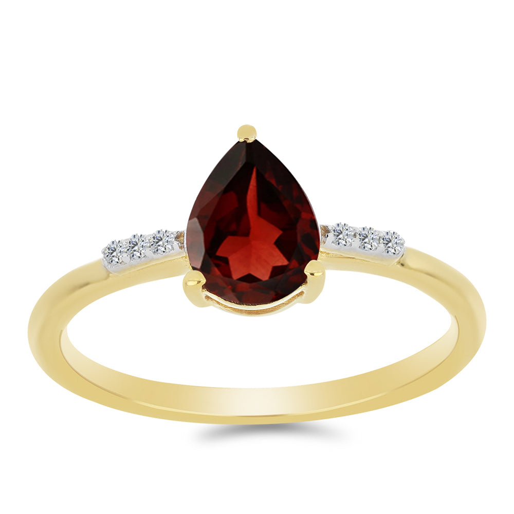 Anillo de Plata Bañada en Oro con Granate Barton y Zircón Blanco 3 