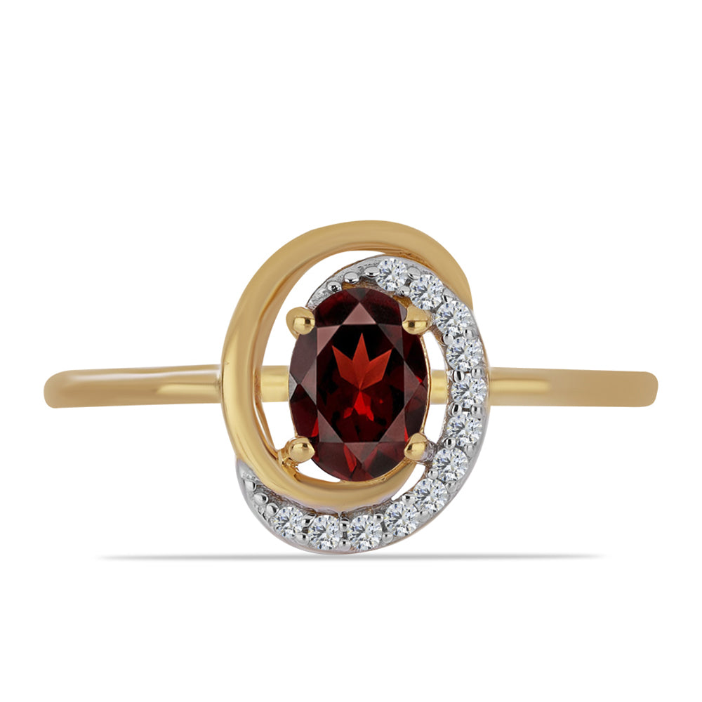 Anillo de Plata Bañada en Oro con Granate Barton y Zircón Blanco 1 