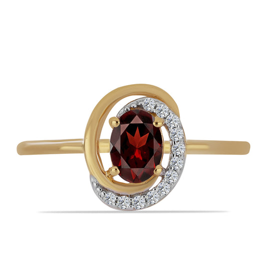 Anillo de Plata Bañada en Oro con Granate Barton y Zircón Blanco