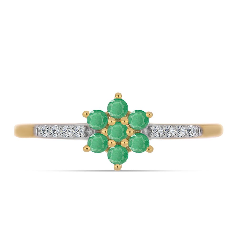 Anillo de Plata Bañada en Oro con Esmeralda de Brasil y Zircón Blanco 1 